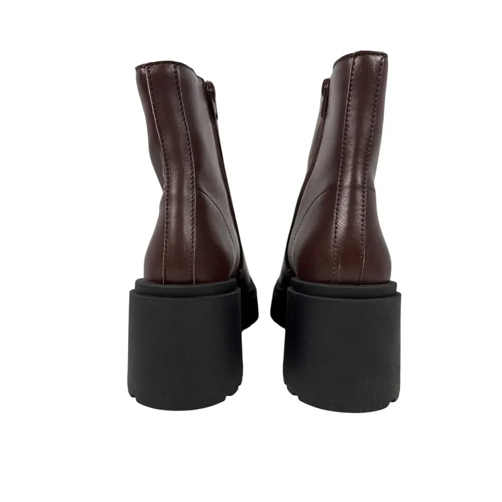 Steve Madden‎ Fella Platform Boots Womens 7.5 M Brown Leather Chunky Heel Zipper